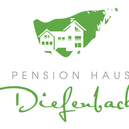 Ein stilisiertes Logo für die Pension Haus Diefenbach. Es zeigt ein Haus und naturverbundene Elemente in Grüntönen.