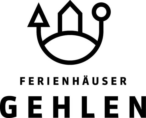Ein einfaches, modernes Logo für Ferienhäuser Gehlen. Es zeigt stilisierte Symbole für Häuser und Natur.