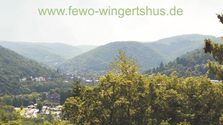 Eine wunderschöne Aussicht auf die grünen Hügel und das Tal von Heimbach. Ideal für Naturliebhaber und Erholungssuchende.