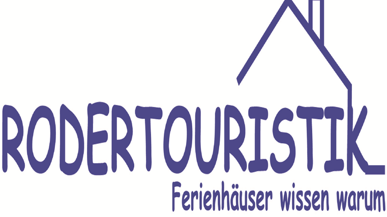 Ein Logo von Rodertouristik mit dem Text "Ferienhäuser wissen warum". Es zeigt ein einfaches Hausdach, das die Themen Urlaub und Unterkunft symbolisiert.